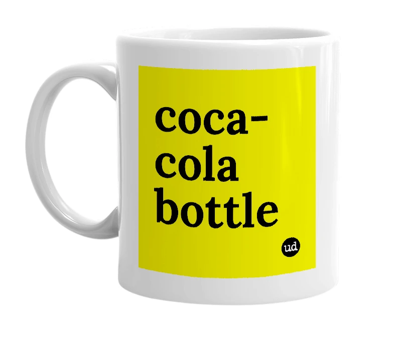 White mug with 'coca-cola bottle' in bold black letters