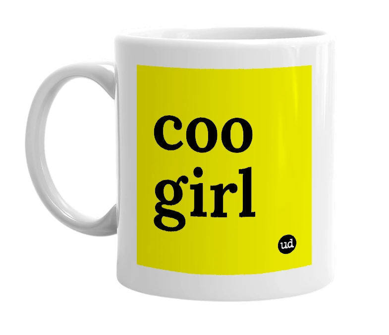 White mug with 'coo girl' in bold black letters
