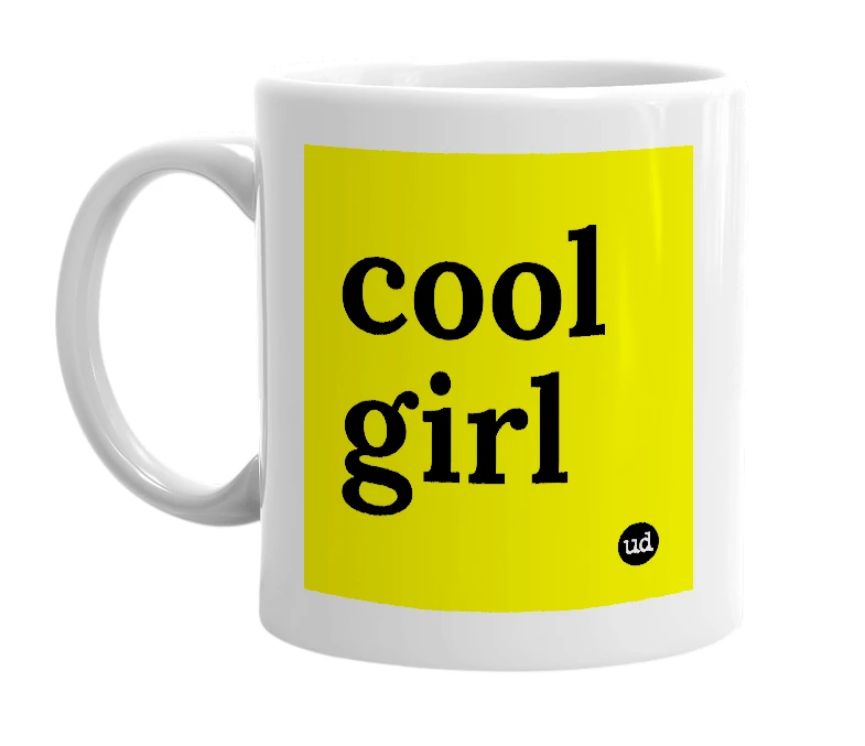 White mug with 'cool girl' in bold black letters