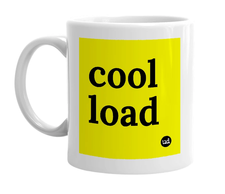 White mug with 'cool load' in bold black letters