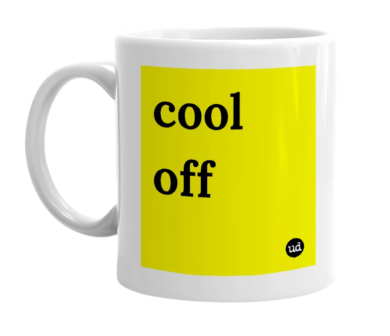 White mug with 'cool off' in bold black letters