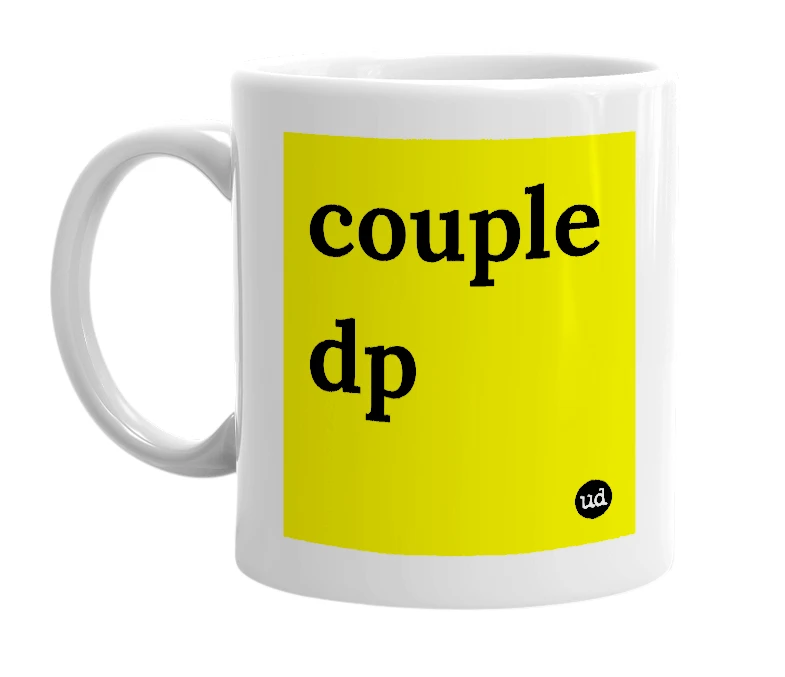 White mug with 'couple dp' in bold black letters