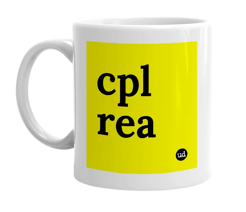 White mug with 'cpl rea' in bold black letters