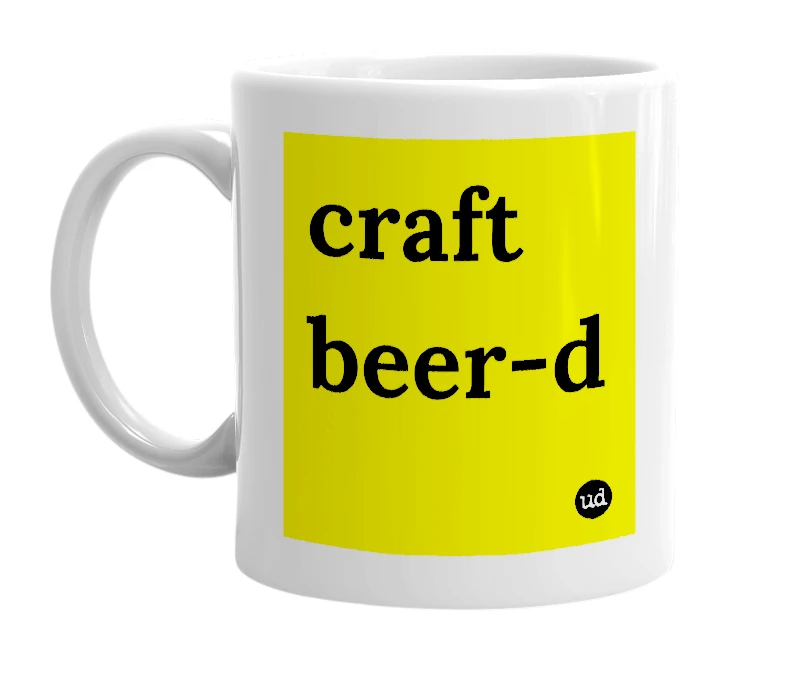 White mug with 'craft beer-d' in bold black letters