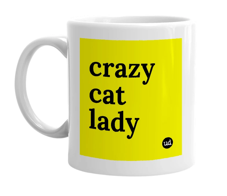 White mug with 'crazy cat lady' in bold black letters