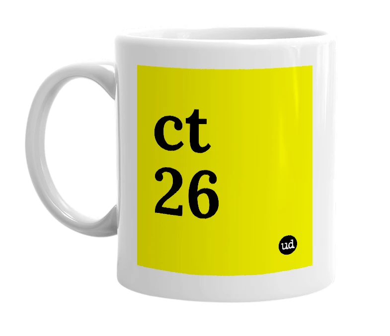 White mug with 'ct 26' in bold black letters