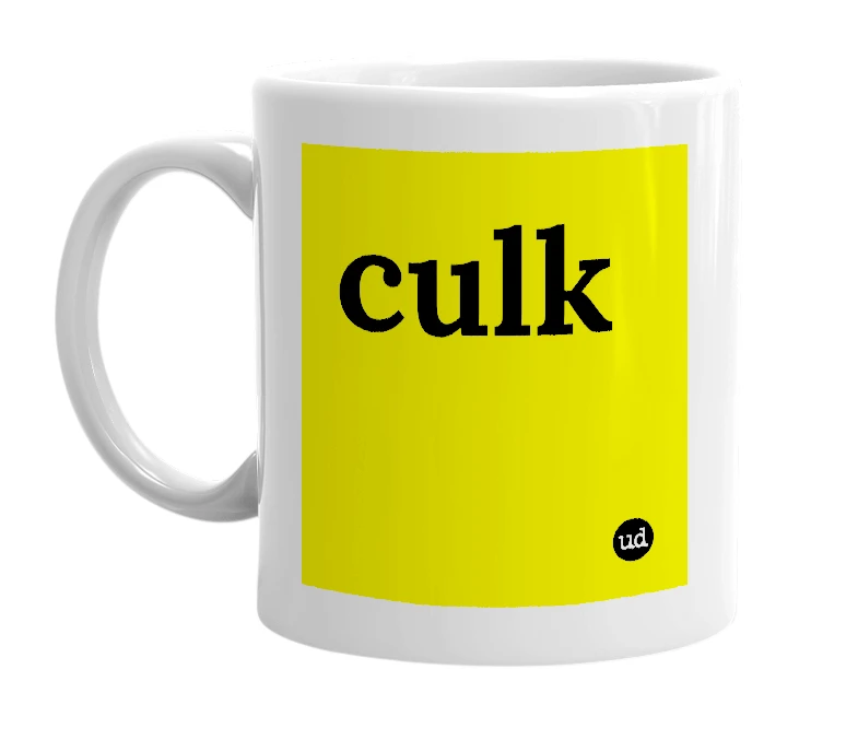 White mug with 'culk' in bold black letters