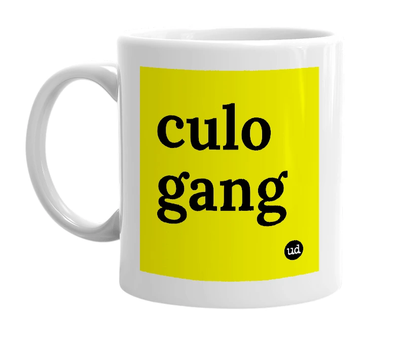 White mug with 'culo gang' in bold black letters