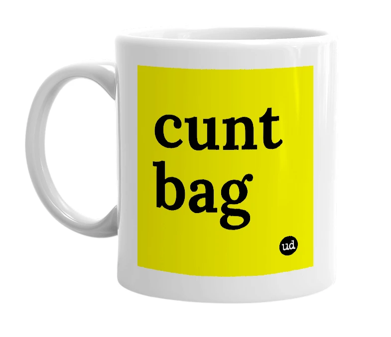 White mug with 'cunt bag' in bold black letters