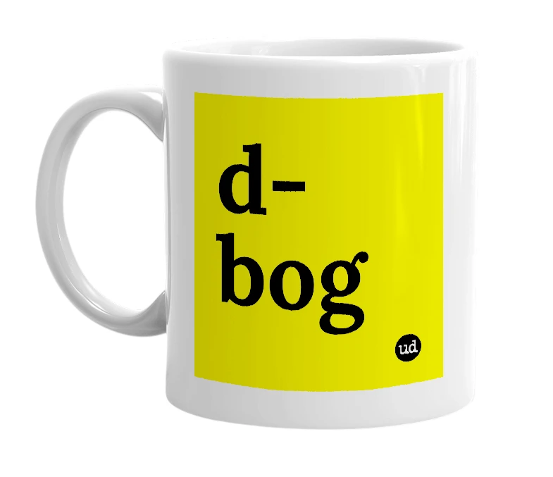 White mug with 'd-bog' in bold black letters