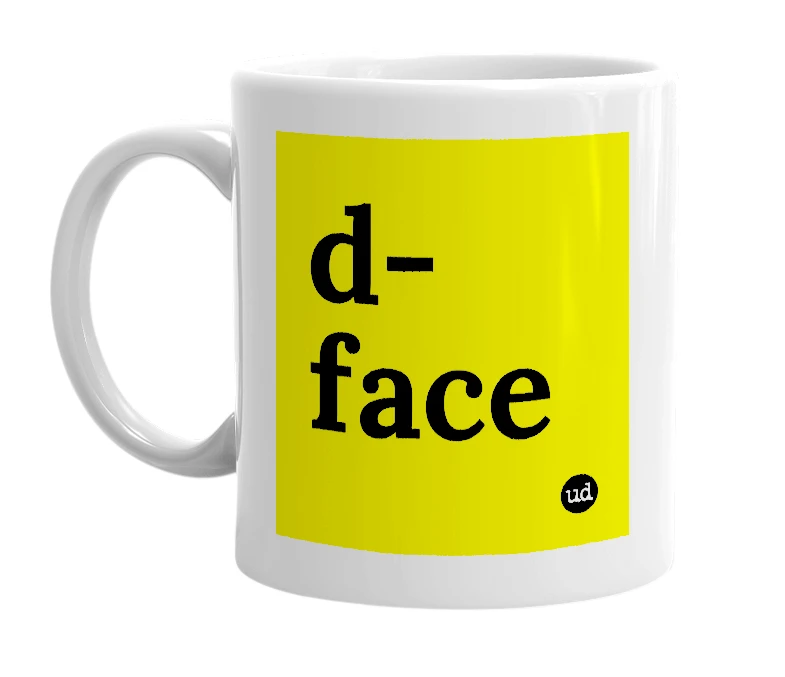 White mug with 'd-face' in bold black letters