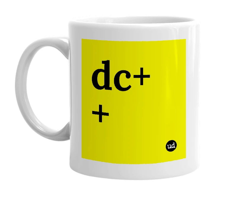 White mug with 'dc++' in bold black letters