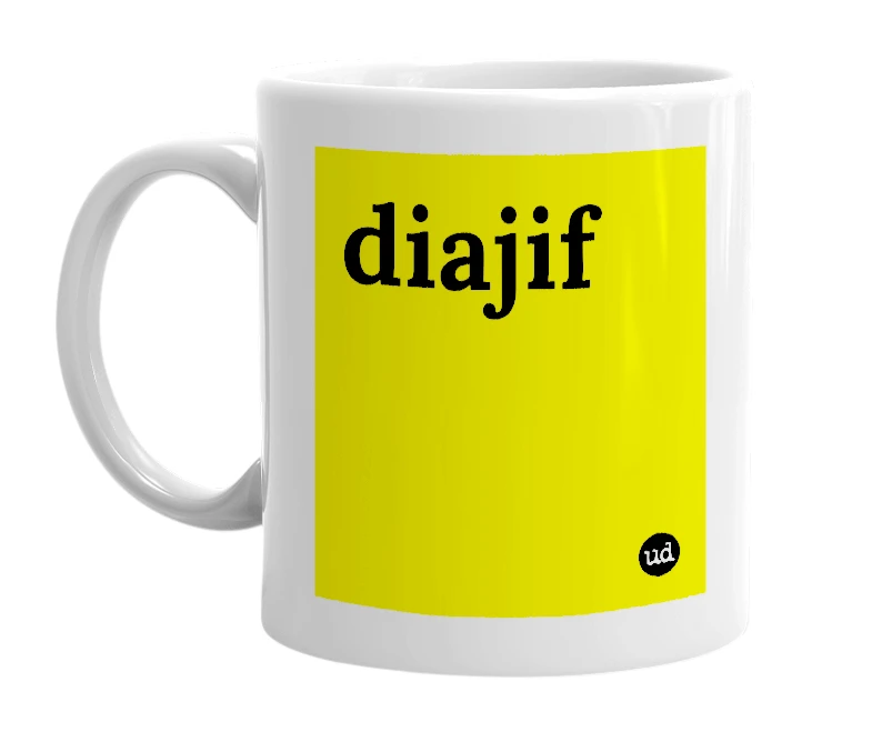 White mug with 'diajif' in bold black letters