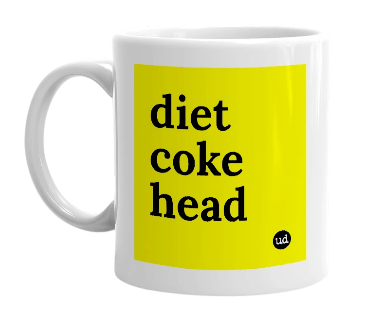 White mug with 'diet coke head' in bold black letters