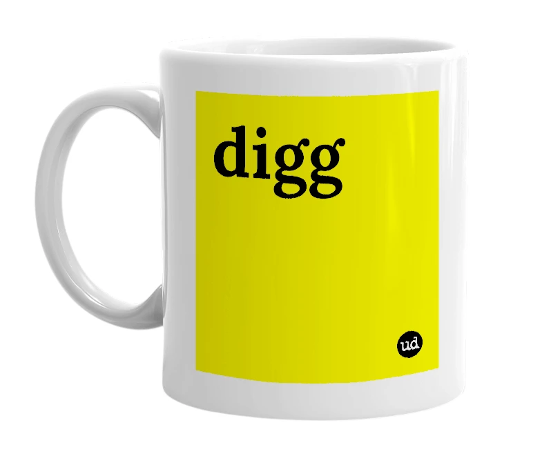 White mug with 'digg' in bold black letters