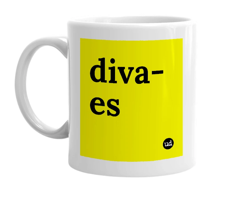 White mug with 'diva-es' in bold black letters