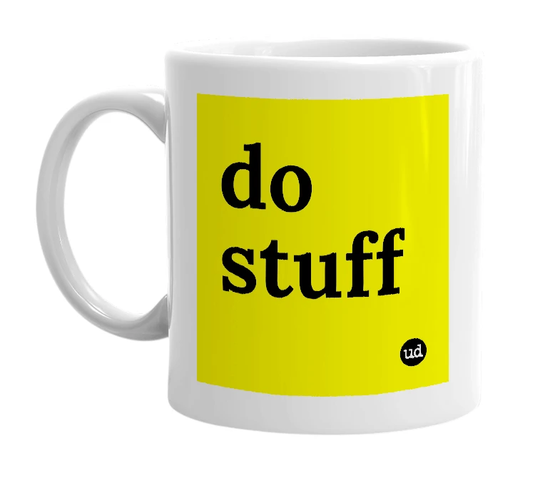 White mug with 'do stuff' in bold black letters