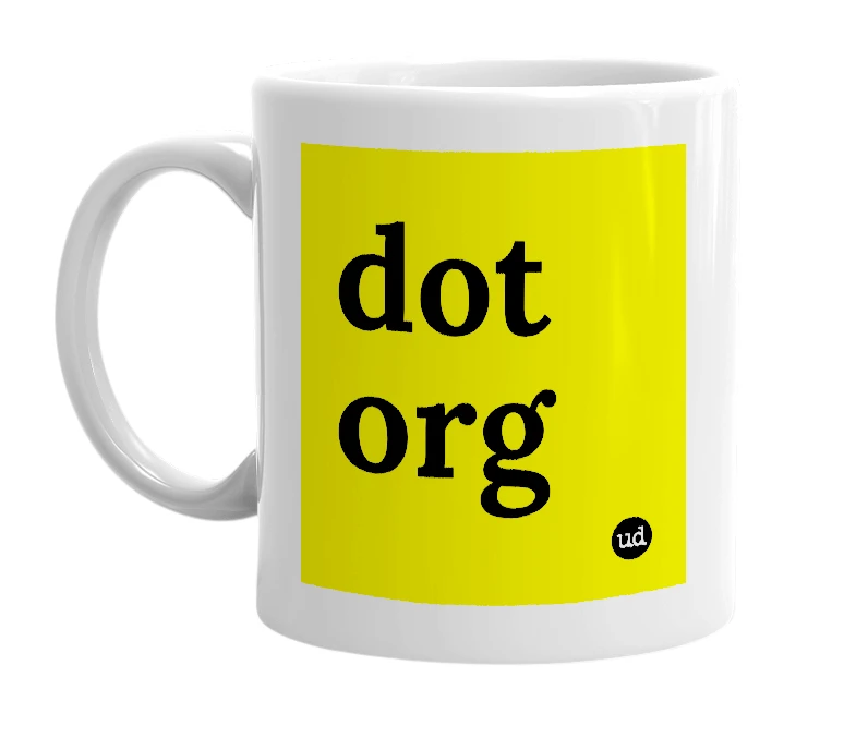 White mug with 'dot org' in bold black letters