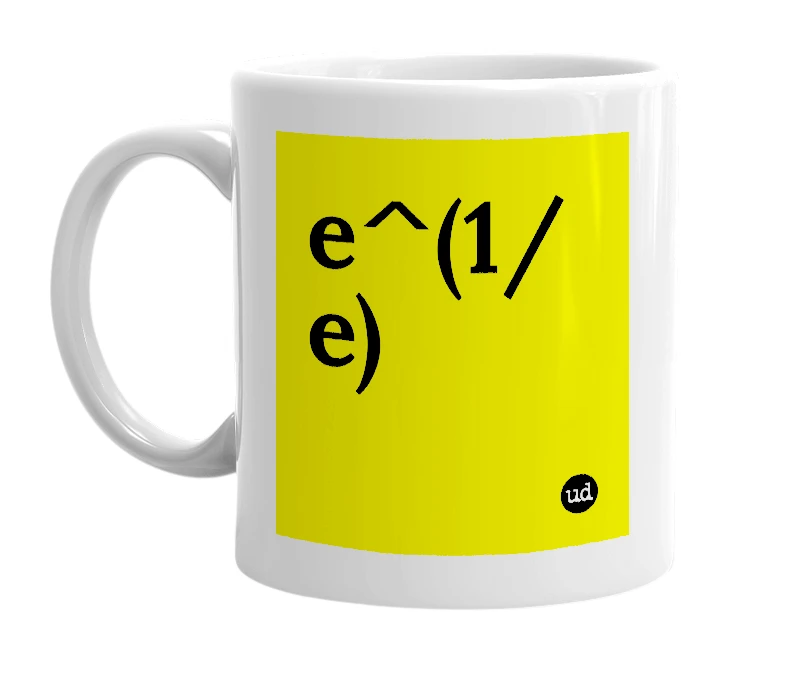 White mug with 'e^(1/e)' in bold black letters