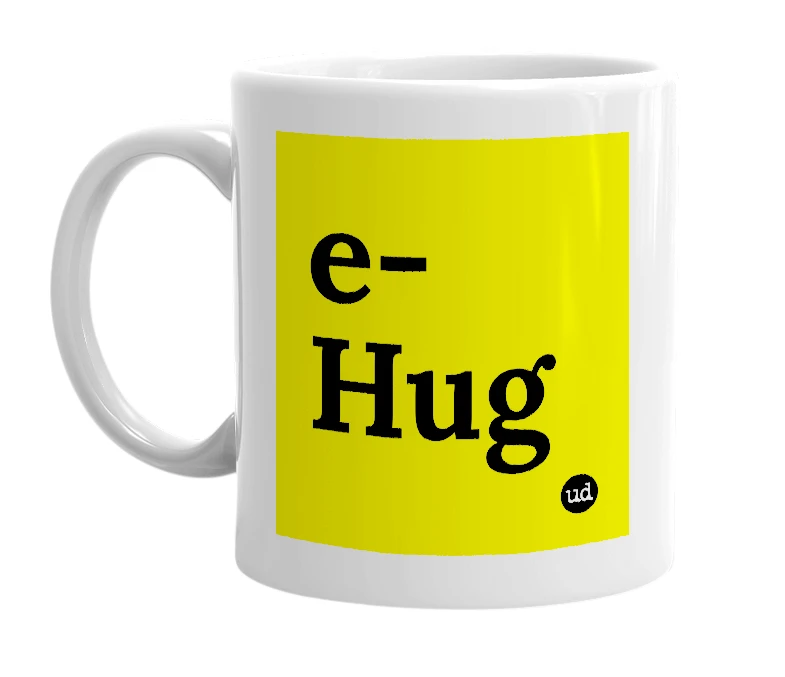 White mug with 'e-Hug' in bold black letters