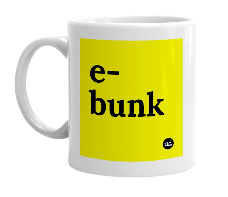 White mug with 'e-bunk' in bold black letters