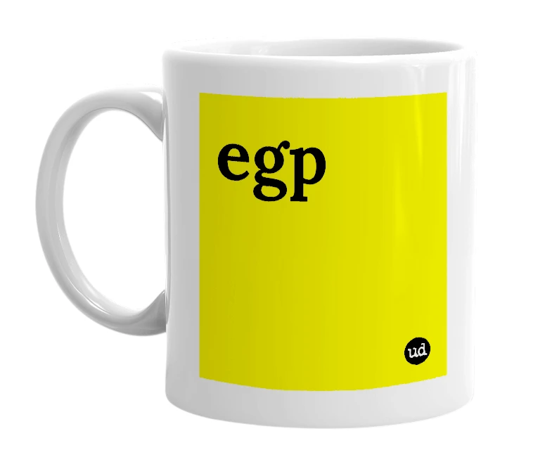 White mug with 'egp' in bold black letters