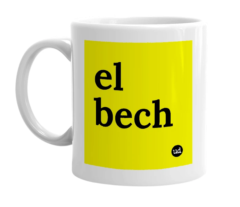White mug with 'el bech' in bold black letters