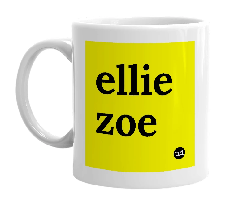 White mug with 'ellie zoe' in bold black letters