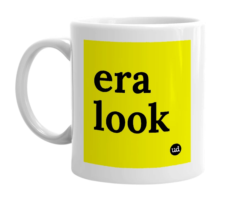 White mug with 'era look' in bold black letters