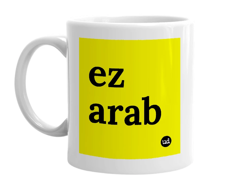 White mug with 'ez arab' in bold black letters