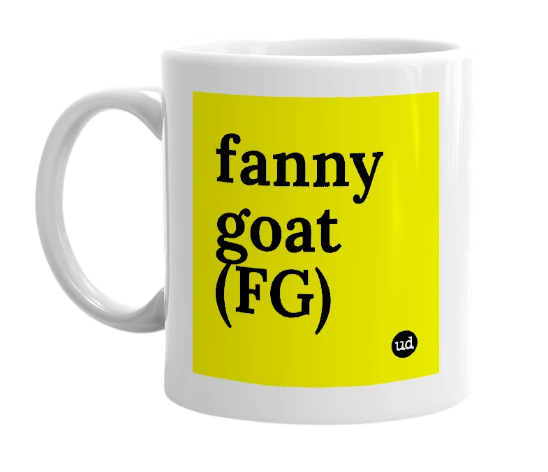 White mug with 'fanny goat (FG)' in bold black letters