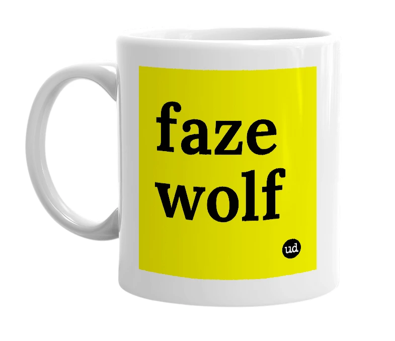 White mug with 'faze wolf' in bold black letters