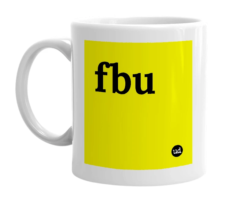 White mug with 'fbu' in bold black letters