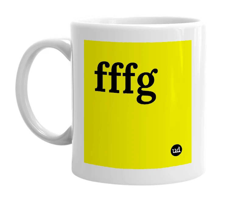White mug with 'fffg' in bold black letters