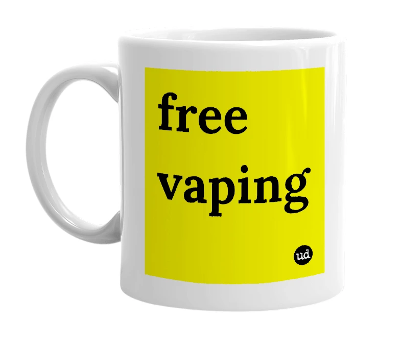 White mug with 'free vaping' in bold black letters