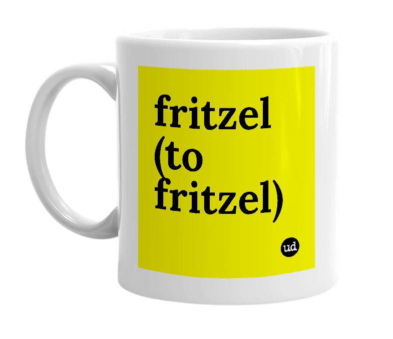 White mug with 'fritzel (to fritzel)' in bold black letters