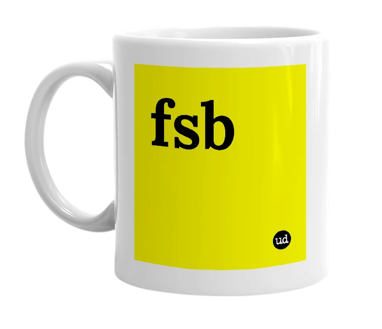 White mug with 'fsb' in bold black letters