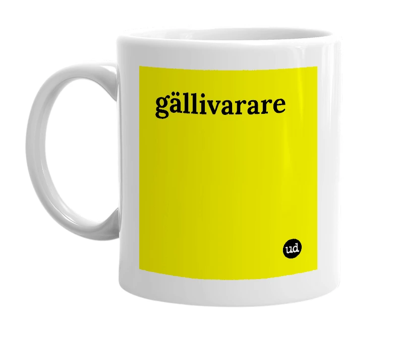 White mug with 'gällivarare' in bold black letters