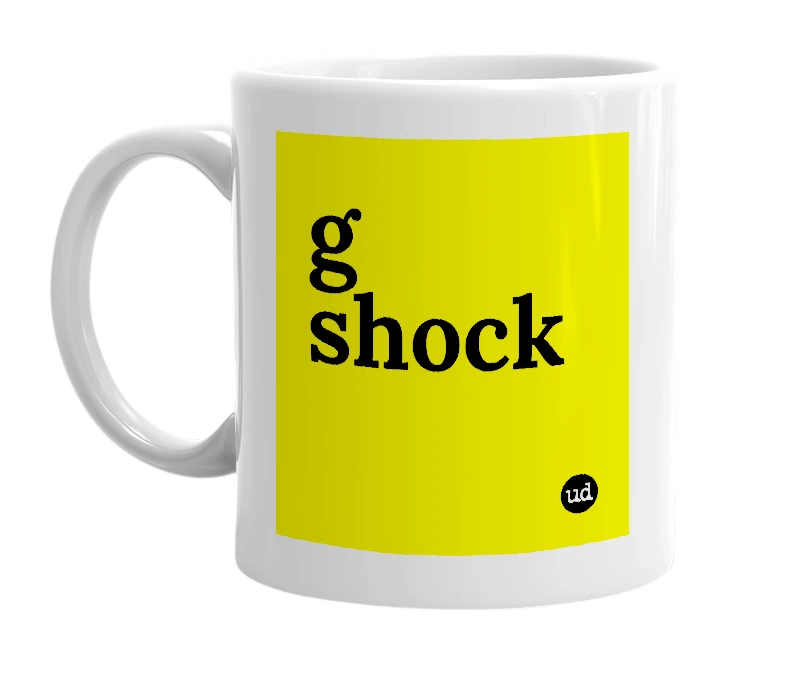 White mug with 'g shock' in bold black letters