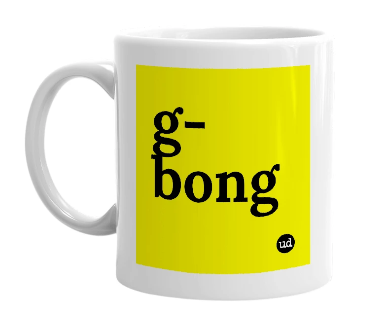 White mug with 'g-bong' in bold black letters