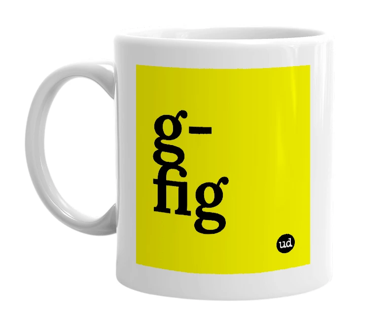 White mug with 'g-fig' in bold black letters