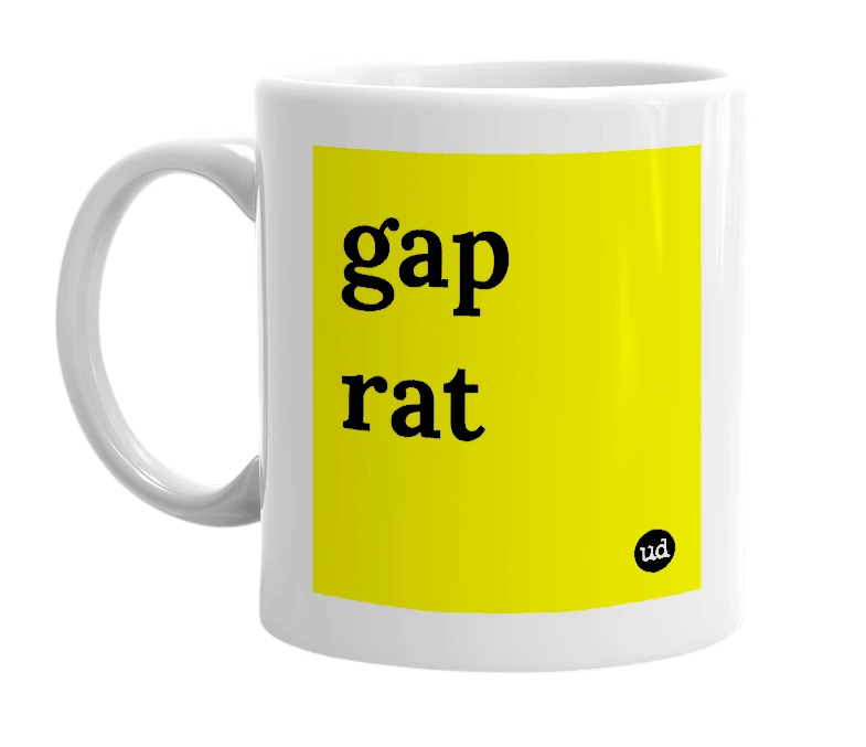 White mug with 'gap rat' in bold black letters
