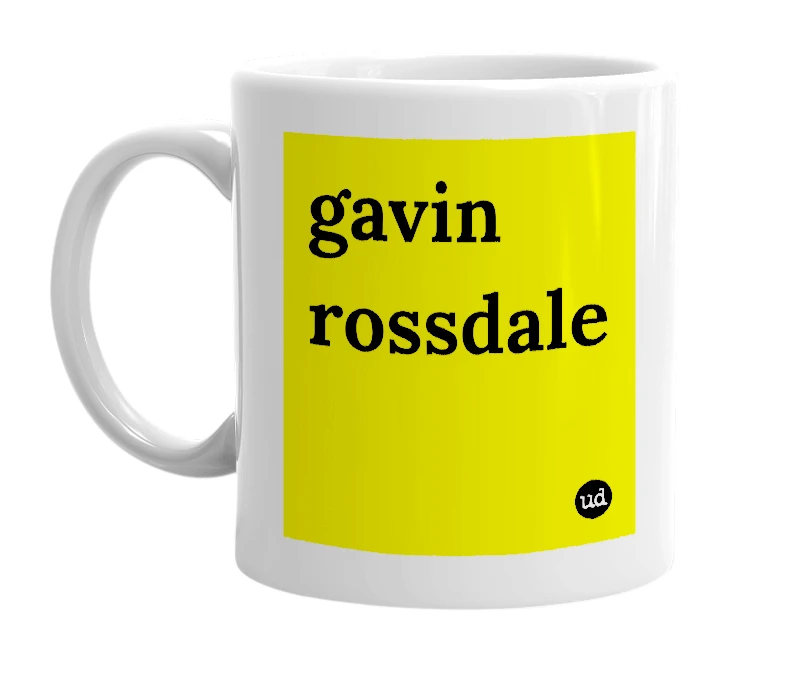 White mug with 'gavin rossdale' in bold black letters