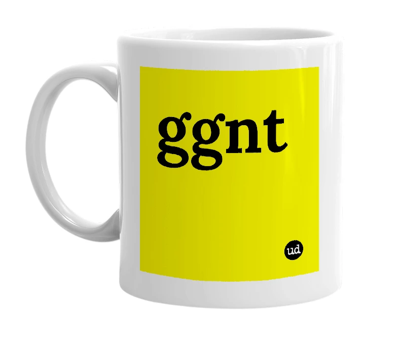 White mug with 'ggnt' in bold black letters