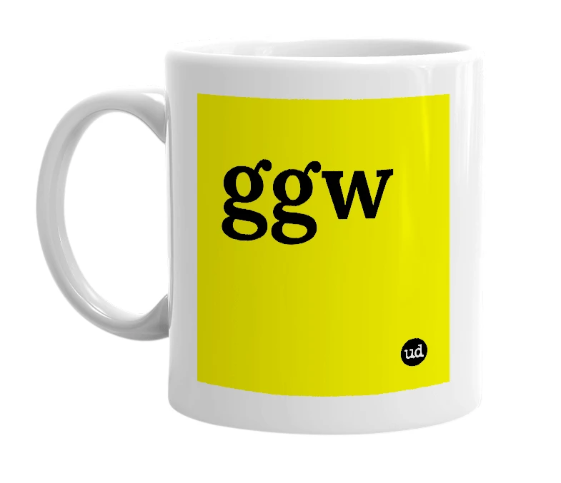 White mug with 'ggw' in bold black letters