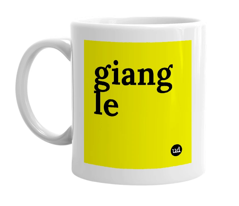 White mug with 'giang le' in bold black letters