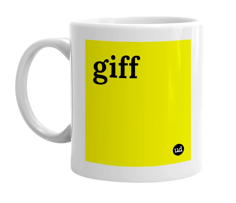White mug with 'giff' in bold black letters