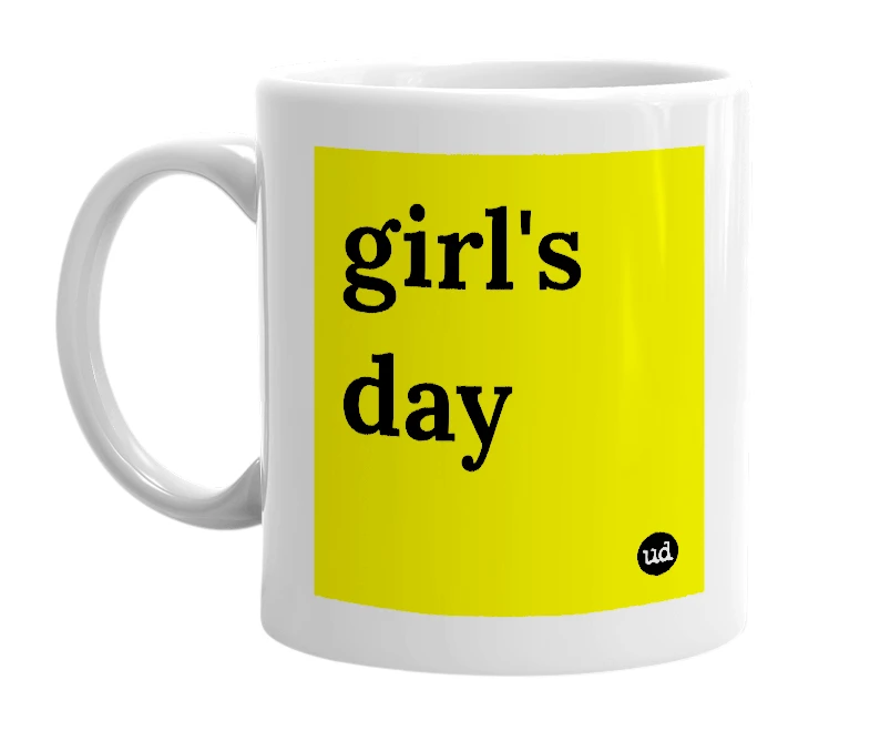 White mug with 'girl's day' in bold black letters