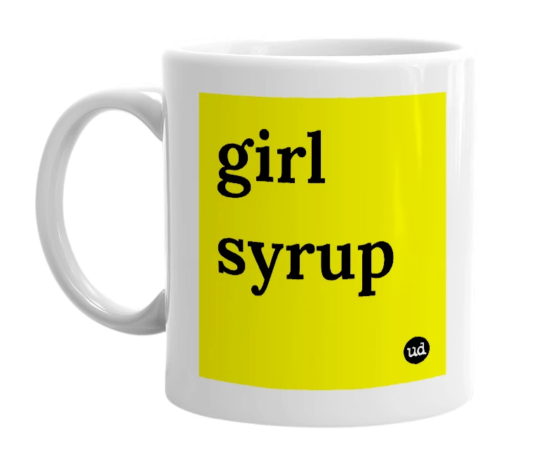 White mug with 'girl syrup' in bold black letters