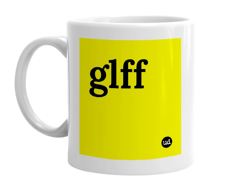 White mug with 'glff' in bold black letters